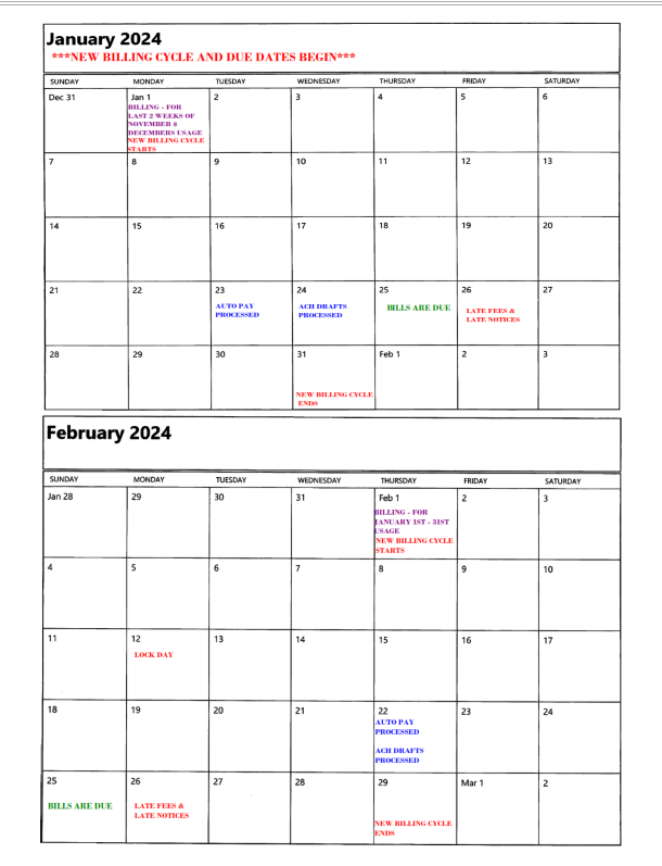 Billing Cycle changes with Calendars Page 2