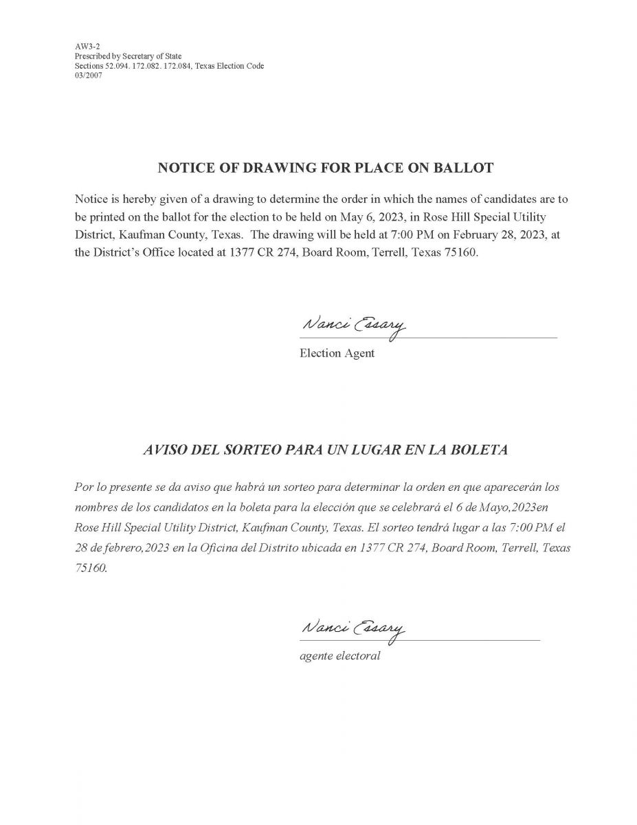 Notice of Drawing for Place on Ballot